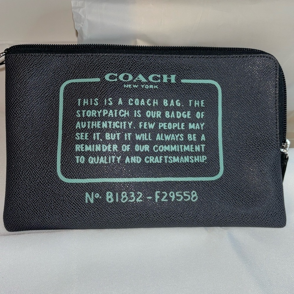 Coach Story Patch Corner Zip Wristlet Pouch Clutch Navy
